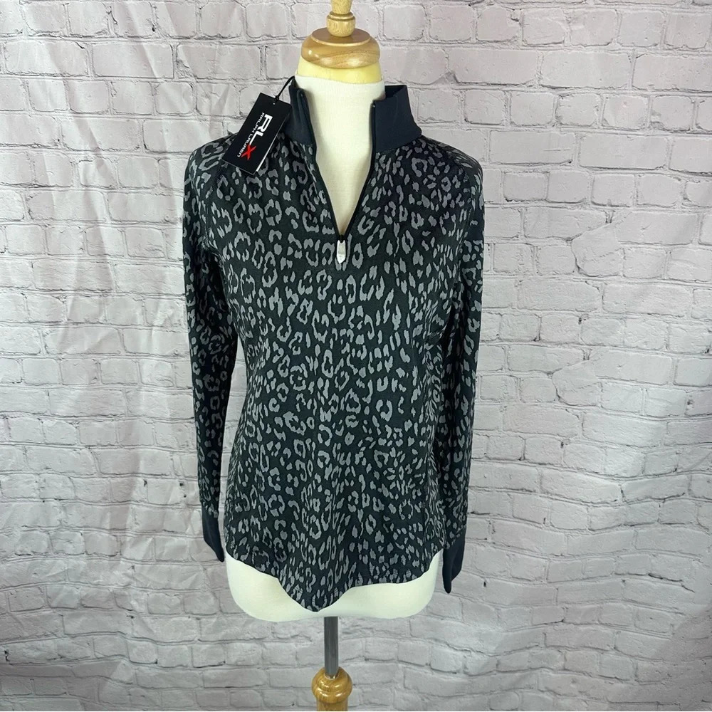 NWT RLX 1/4 zip long sleeve pullover black leopard print